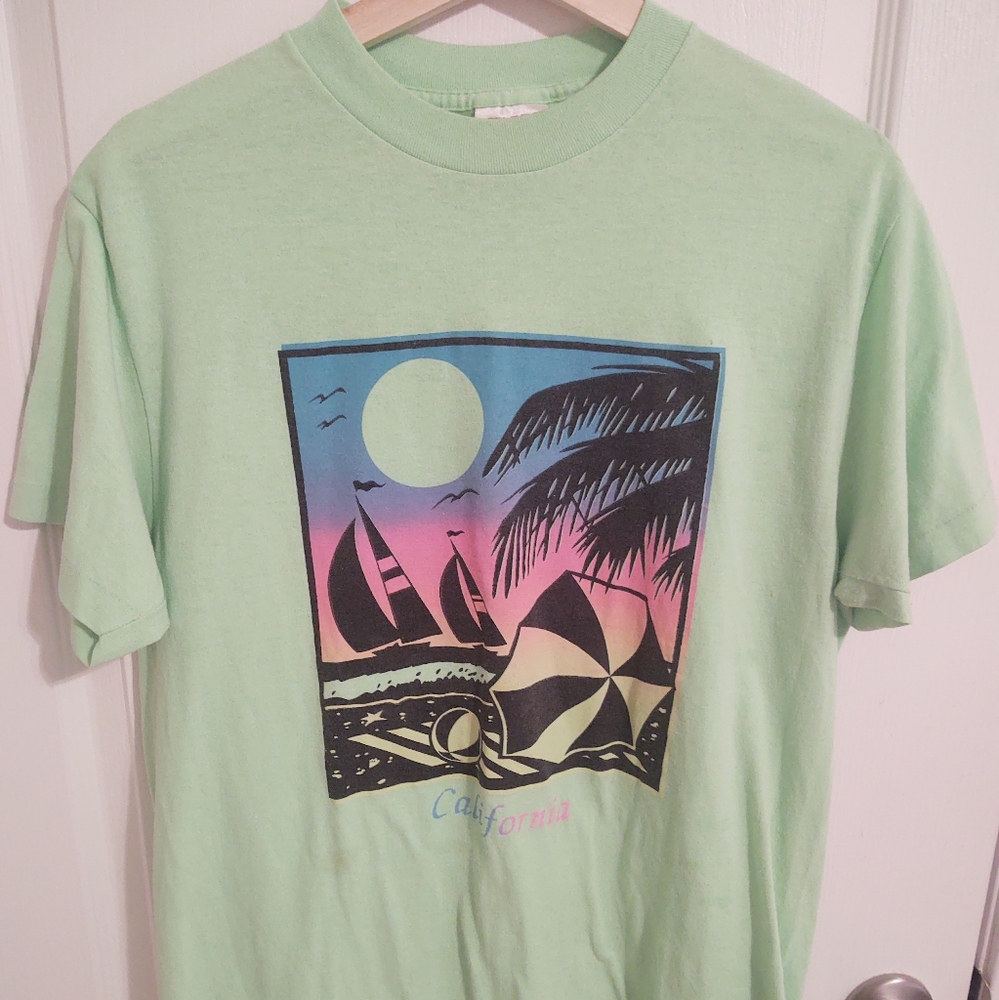 Vintage MADE IN THE USA California neon green SINGLE STITCH t-shirt
